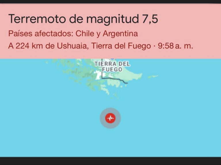 Un sismo de magnitud 7.4 se registró al sur de Ushuaia